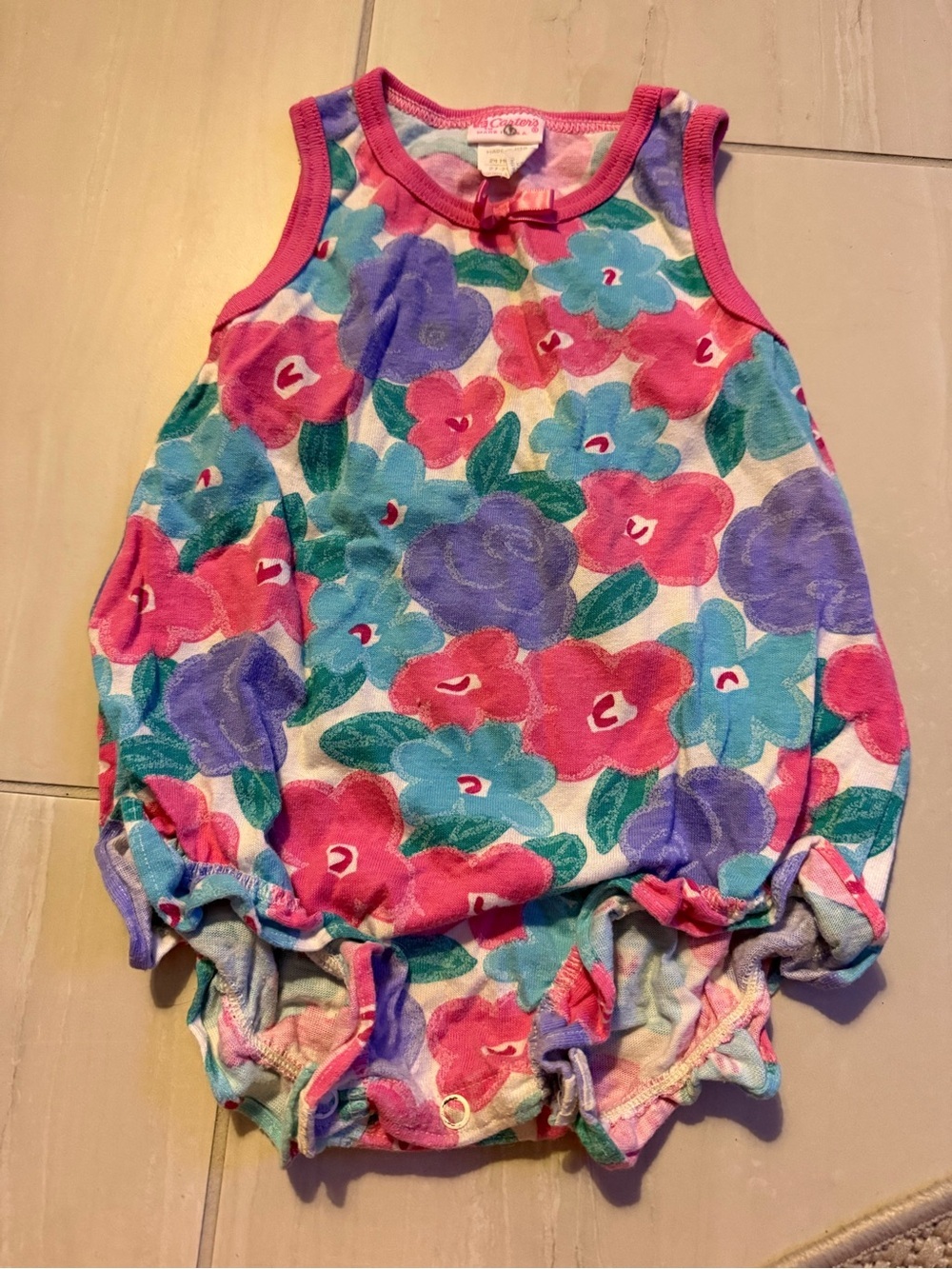 Vintage 90s Carters Girls Sleeveless One Piece Floral 24 Months Made In USA